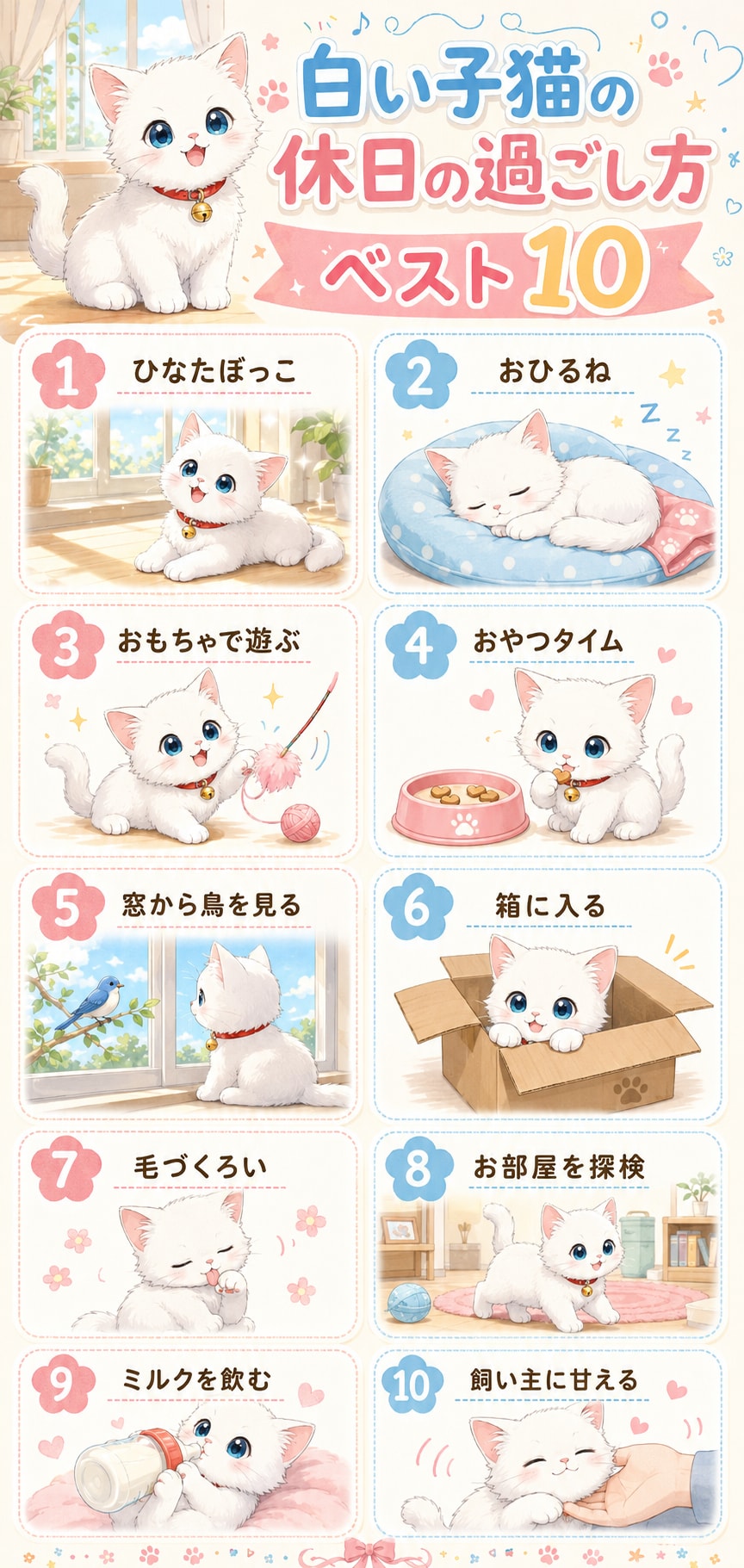 白い子猫の休日の過ごし方