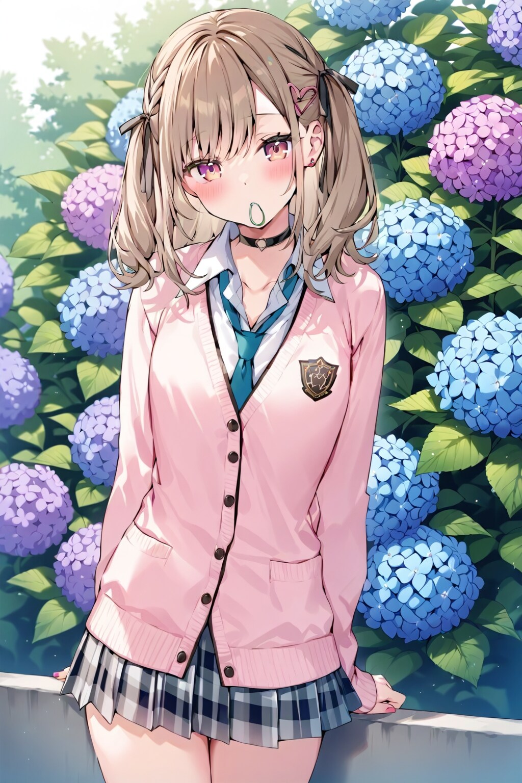 紫陽花の花壇前