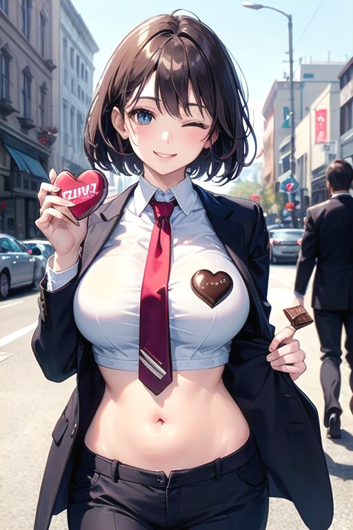 へそ出しスーツOLのバレンタイン