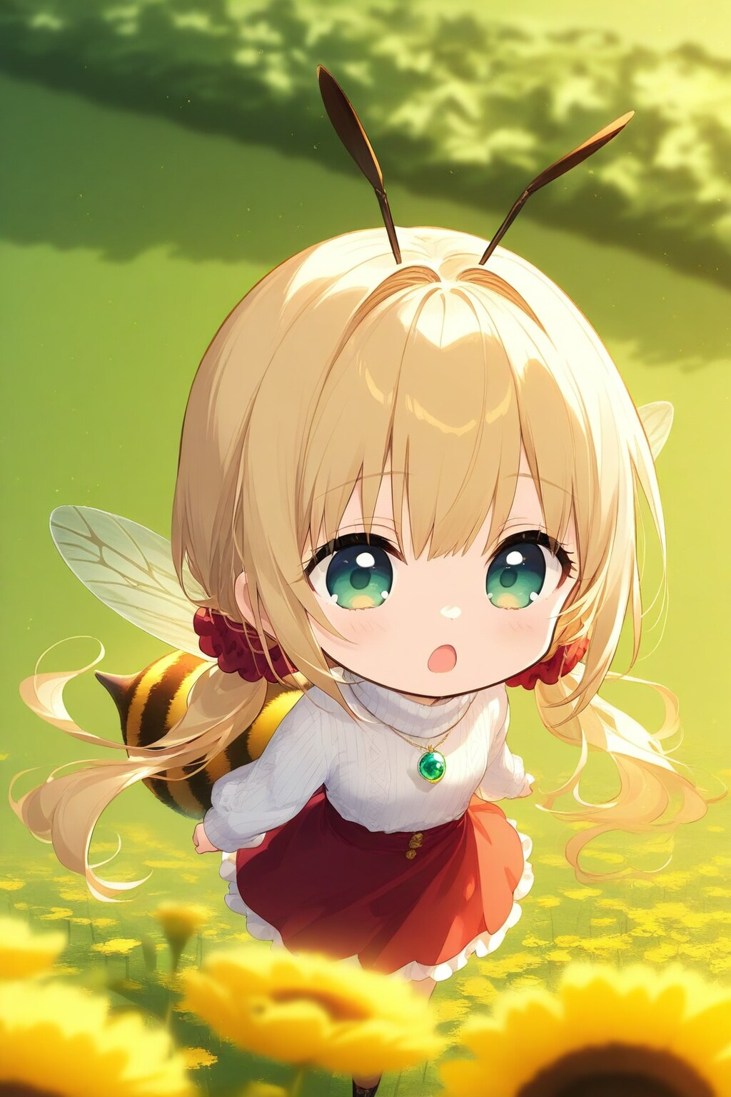 お花畑とミツバチな茉莉花ちゃん