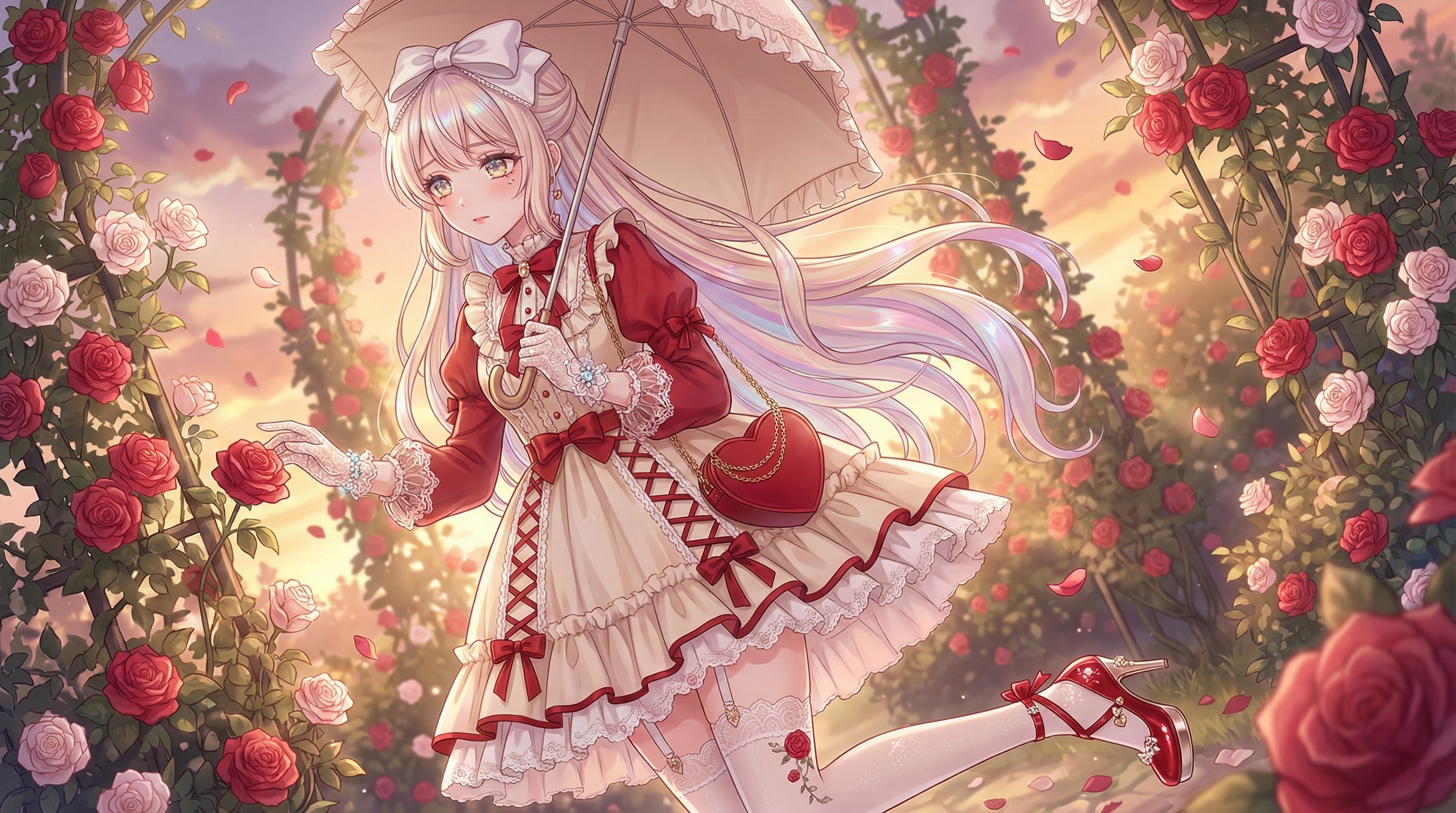 薔薇園に佇む緋色嘆息の令嬢 | の人気AIイラスト・グラビア