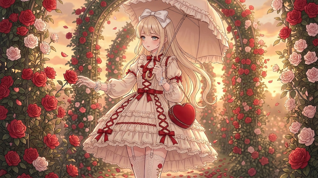 薔薇園に佇む緋色嘆息の令嬢
