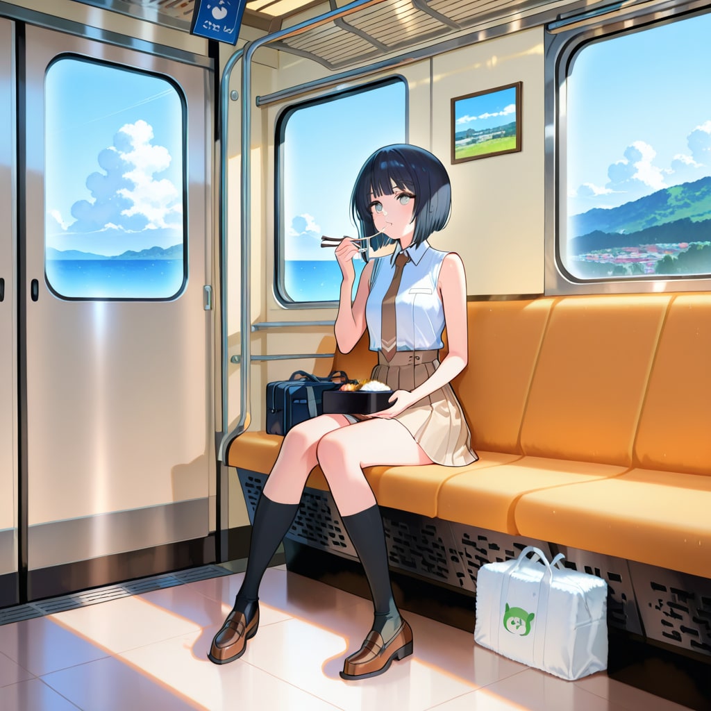 ローカル路線の旅とお弁当 | の人気AIイラスト・グラビア