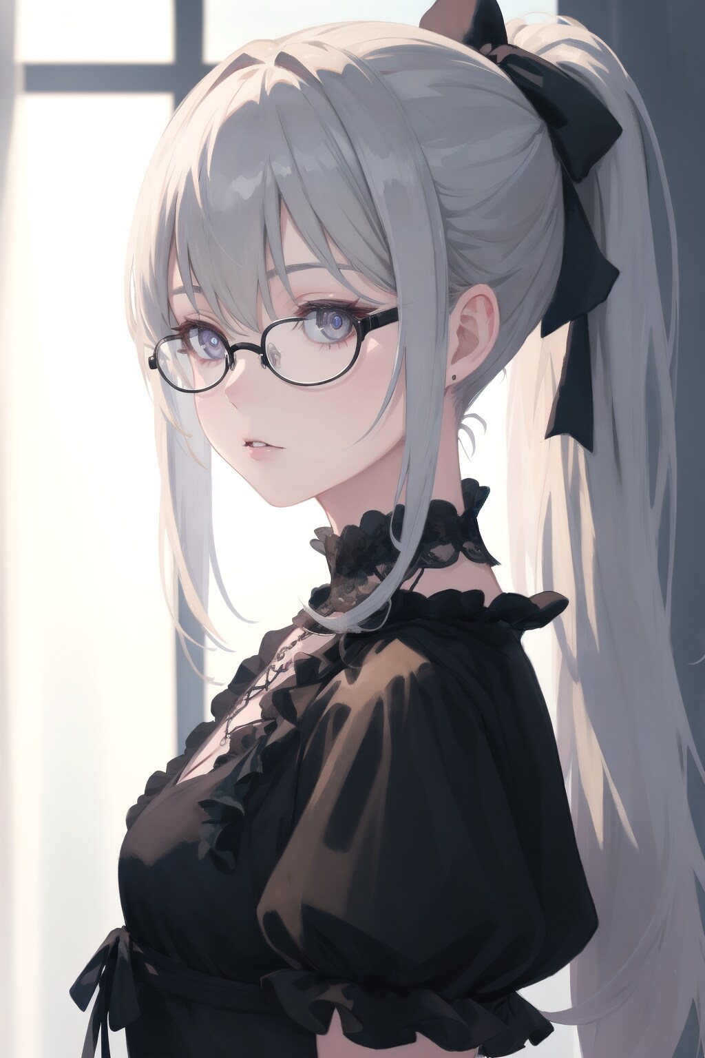 V4B_眼鏡黒ゴスポニテ | の人気AIイラスト・グラビア