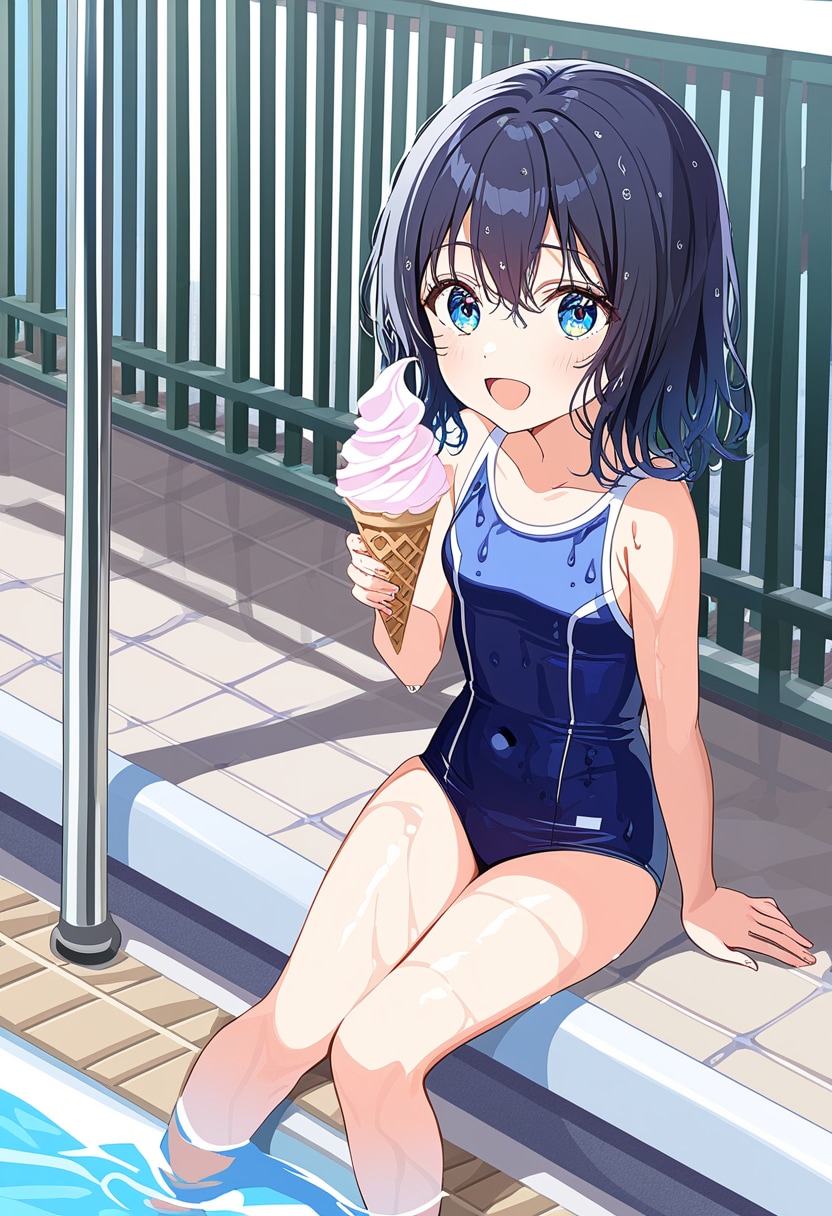スク水少女とソフトクリーム
