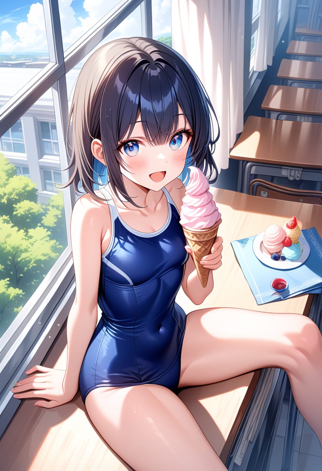 スク水少女とソフトクリーム