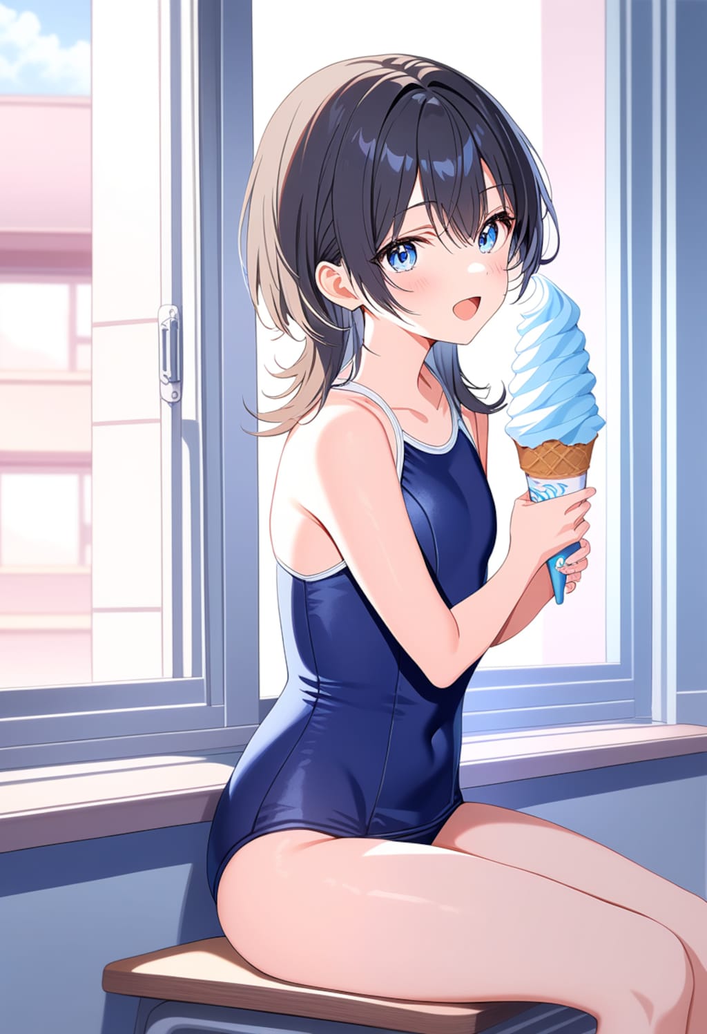スク水少女とソフトクリーム