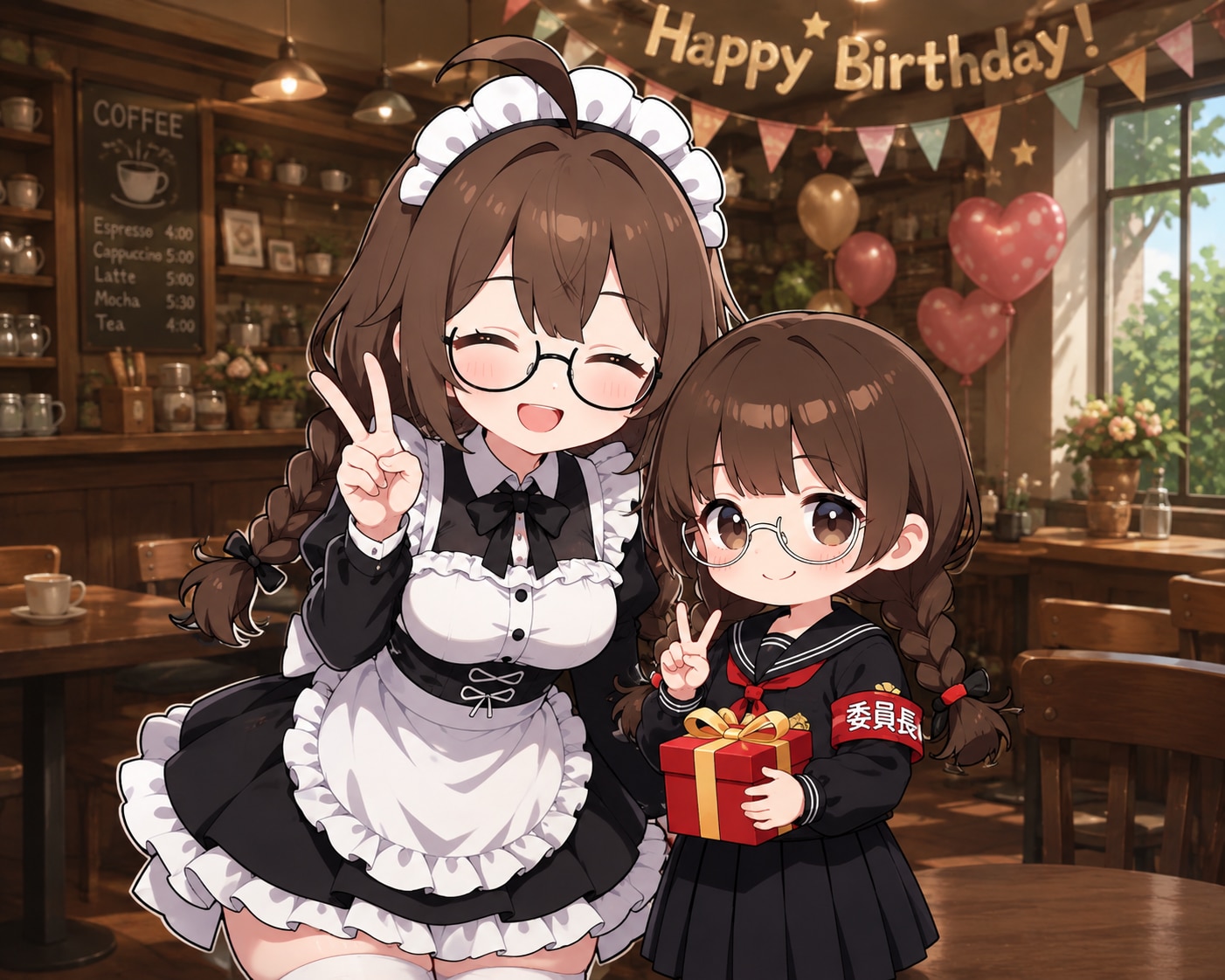 【誕生日FA】眼鏡三つ編み好きのあるごすさん、委員長ちゃん＆すみかちゃん | の人気AIイラスト・グラビア