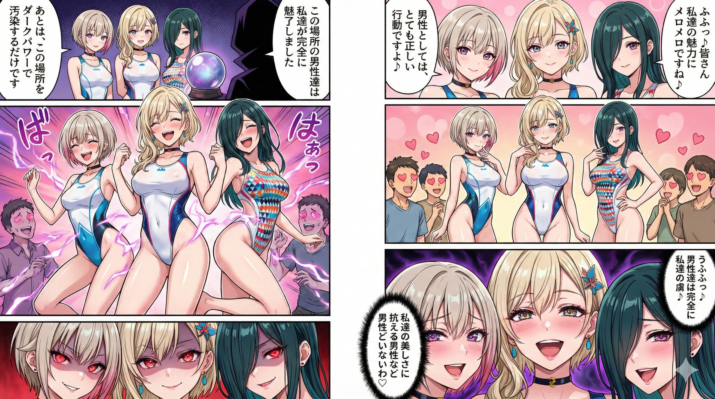 邪悪で美しい人口生命体美少女達（女怪人や女戦闘員の人間体）の魅力に一般市民では抗えない💦💦（Gemini3Pro漫画）