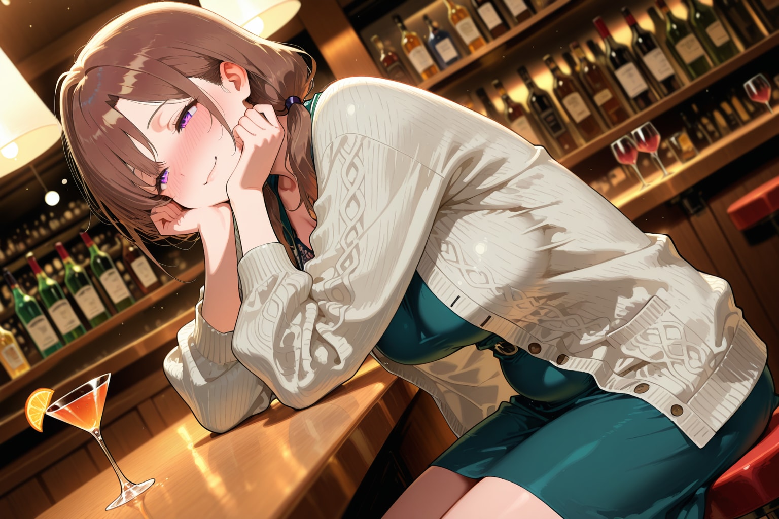 カクテルとの距離感ちょっと遠くない？酔っ払っている？ | の人気AIイラスト・グラビア