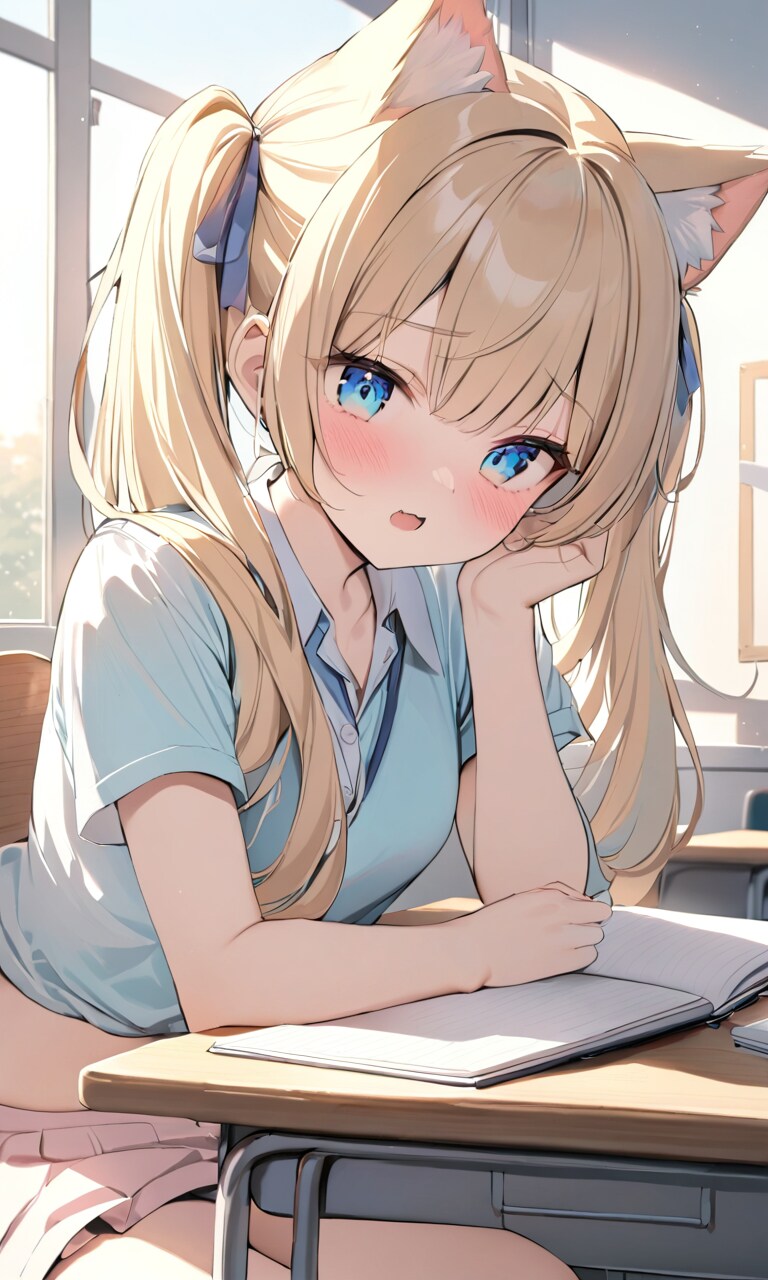 こるり「終わらぬ宿題」まや「ほれ、付き合っているんだからはよせい」 | の人気AIイラスト・グラビア