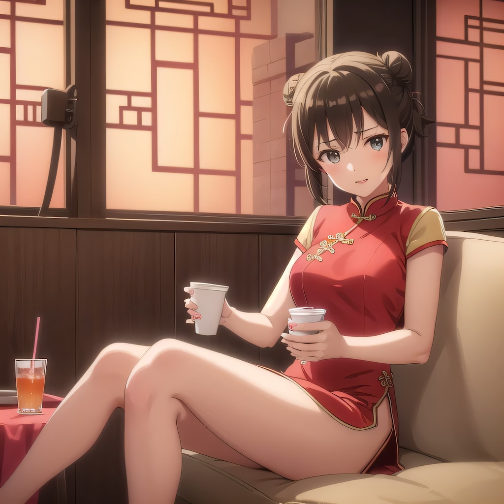 黒髪ツイン団子で中華服の少女２２