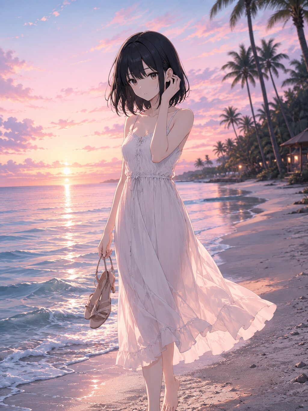 夕日の海辺