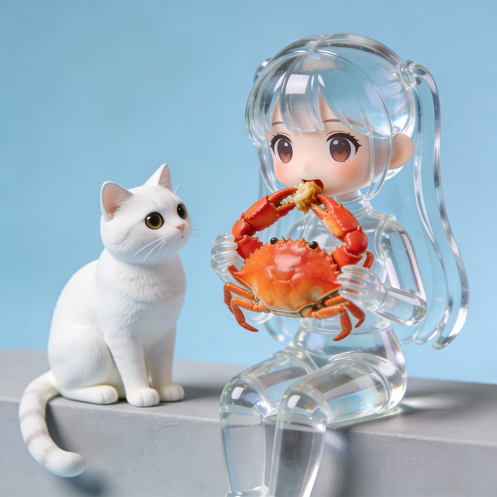 透明ガールとカニと猫