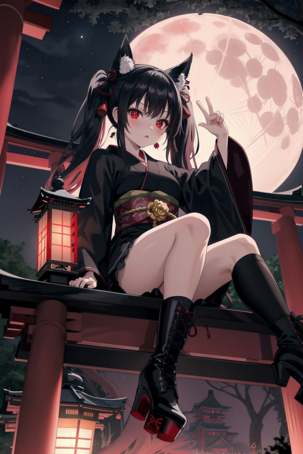 月夜に出会った和服ツインテちゃん