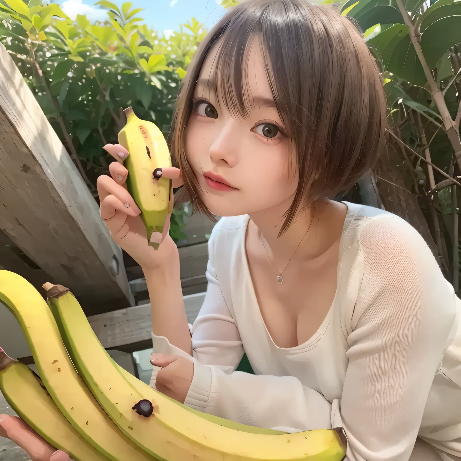 黒髪ボブでバナナの美女８ | の人気AIイラスト・グラビア