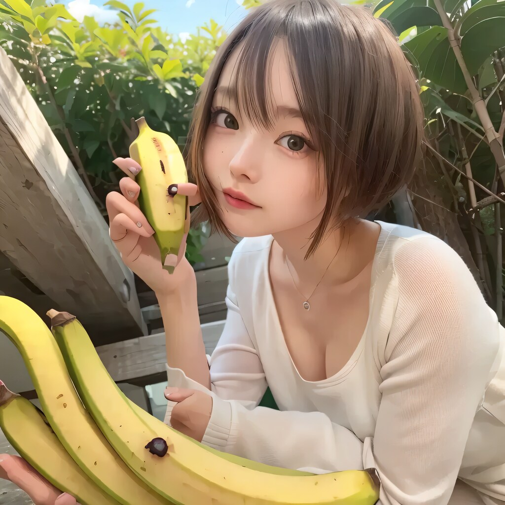 黒髪ボブでバナナの美女８