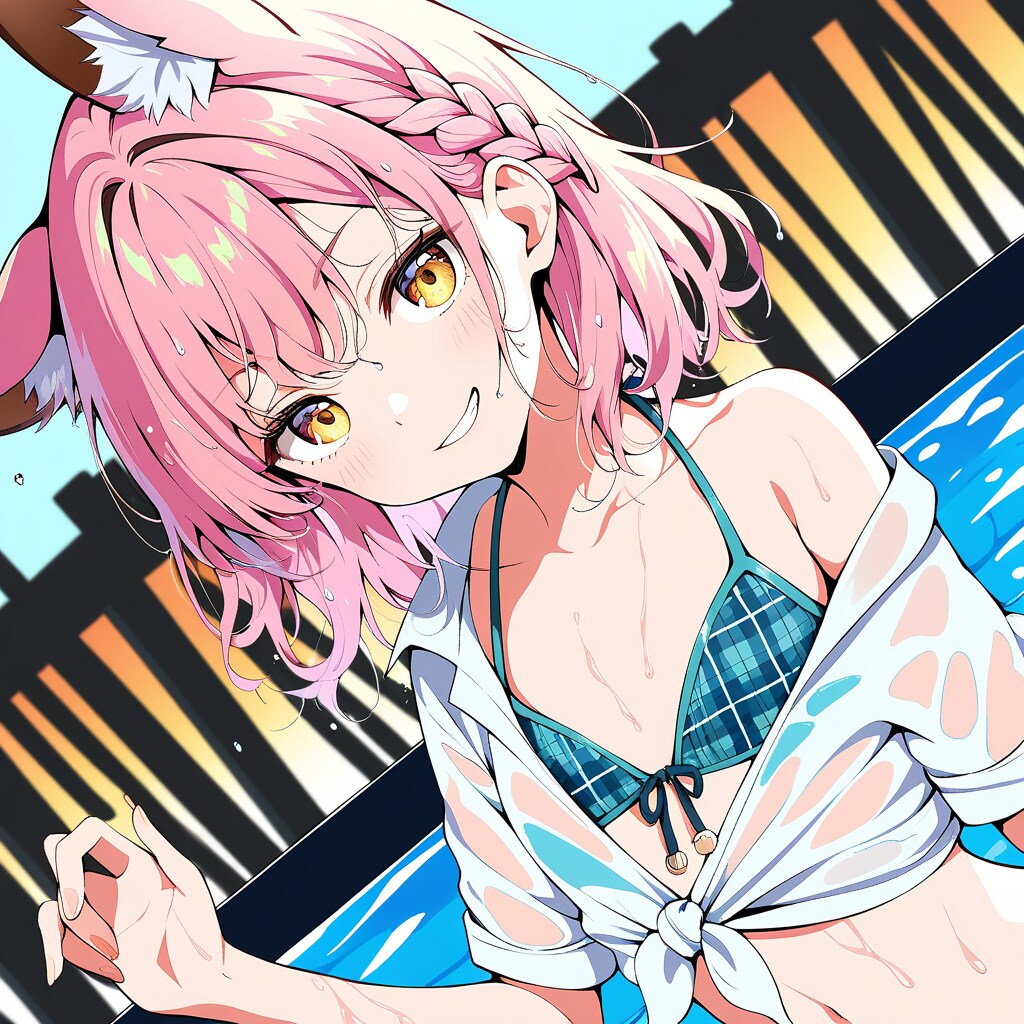 チェック柄ビキニ狐娘・長女