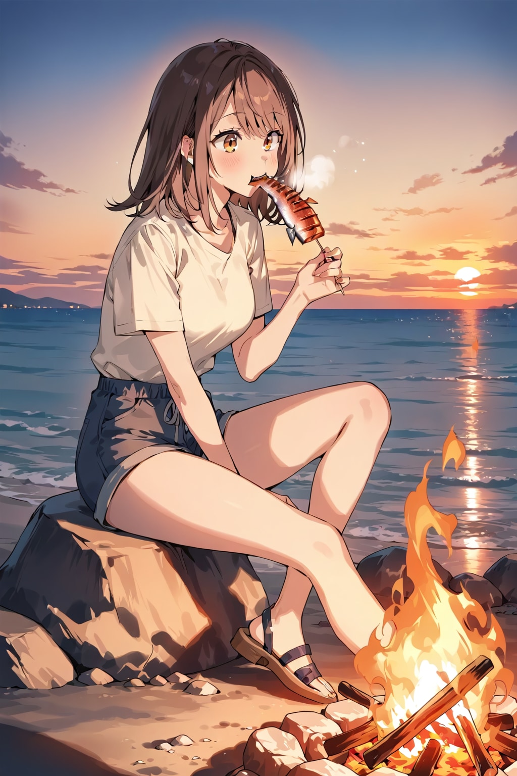 捕らえた魚や烏賊を食す