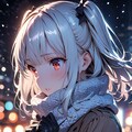 寒そうな夜の銀髪の美少女 8枚目