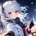 寒そうな夜の銀髪の美少女 4枚目