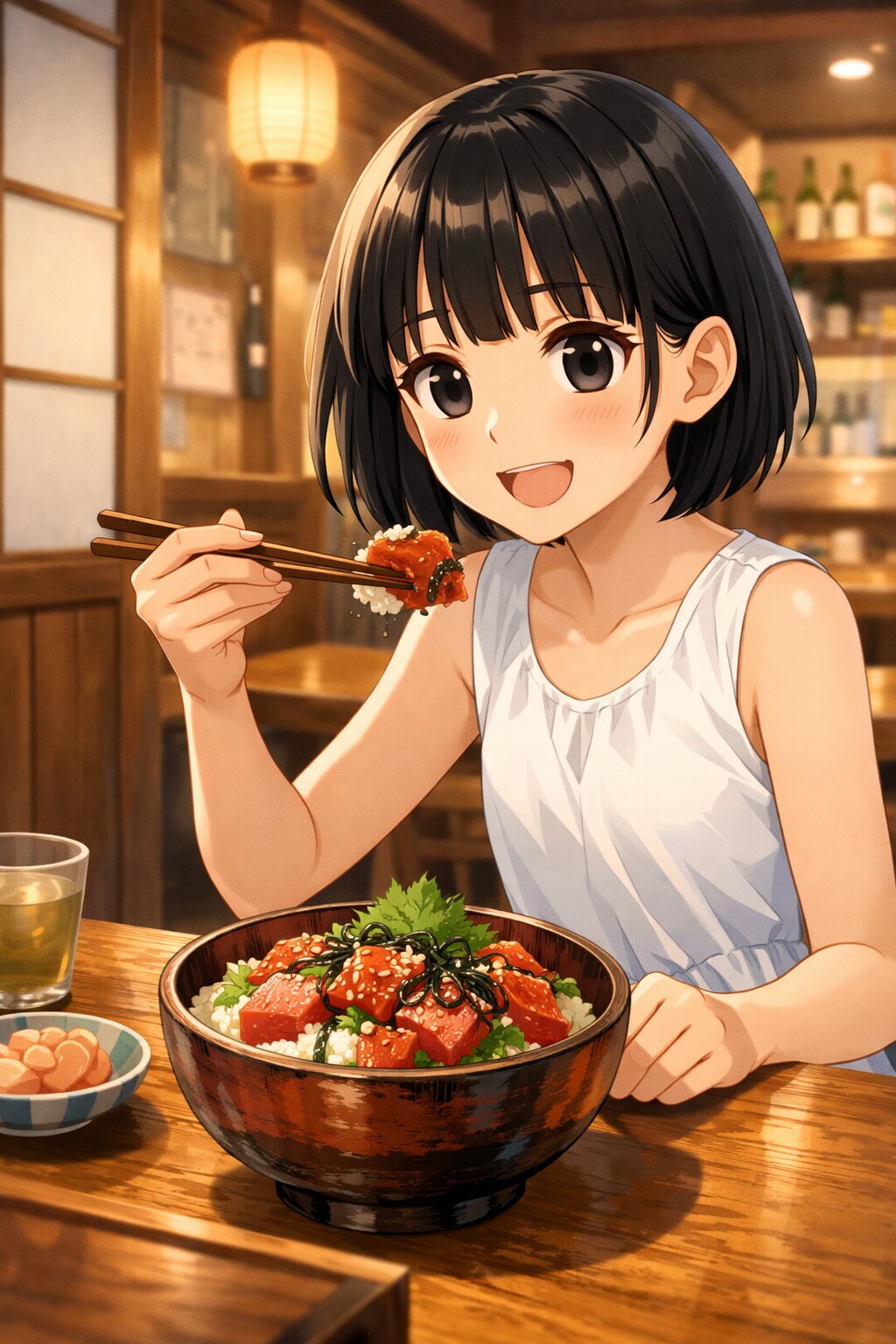 てこね寿司を食べている女の子