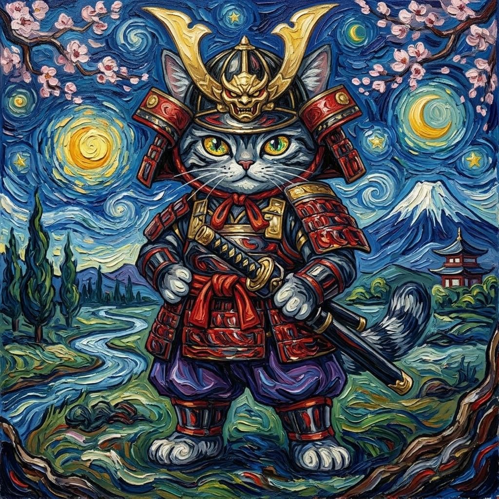 ゴッホスタイルの猫侍