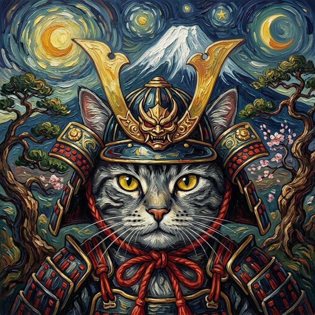 ゴッホスタイルの猫侍