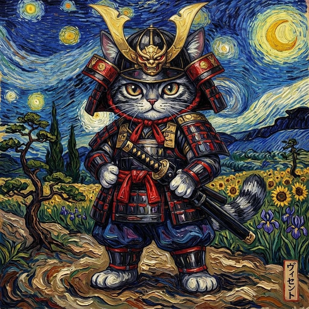 ゴッホスタイルの猫侍