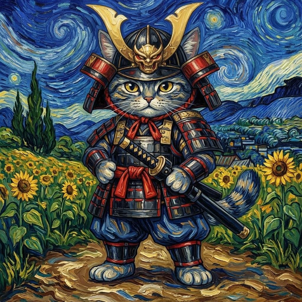 ゴッホスタイルの猫侍