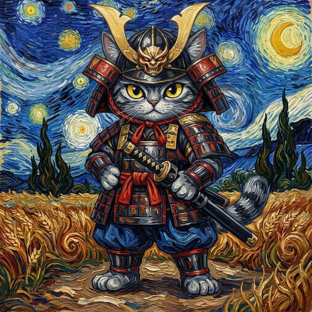 ゴッホスタイルの猫侍