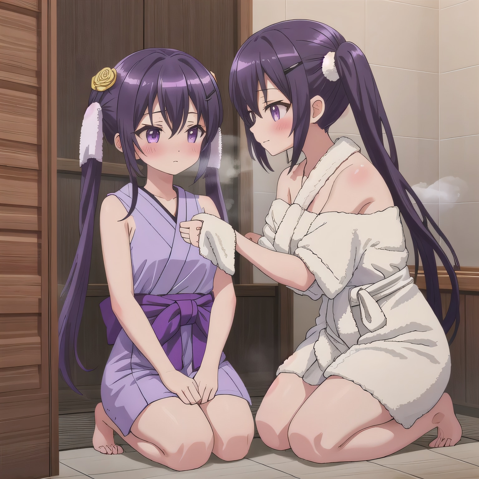 紫髪ロングでお風呂の少女１５ | の人気AIイラスト・グラビア