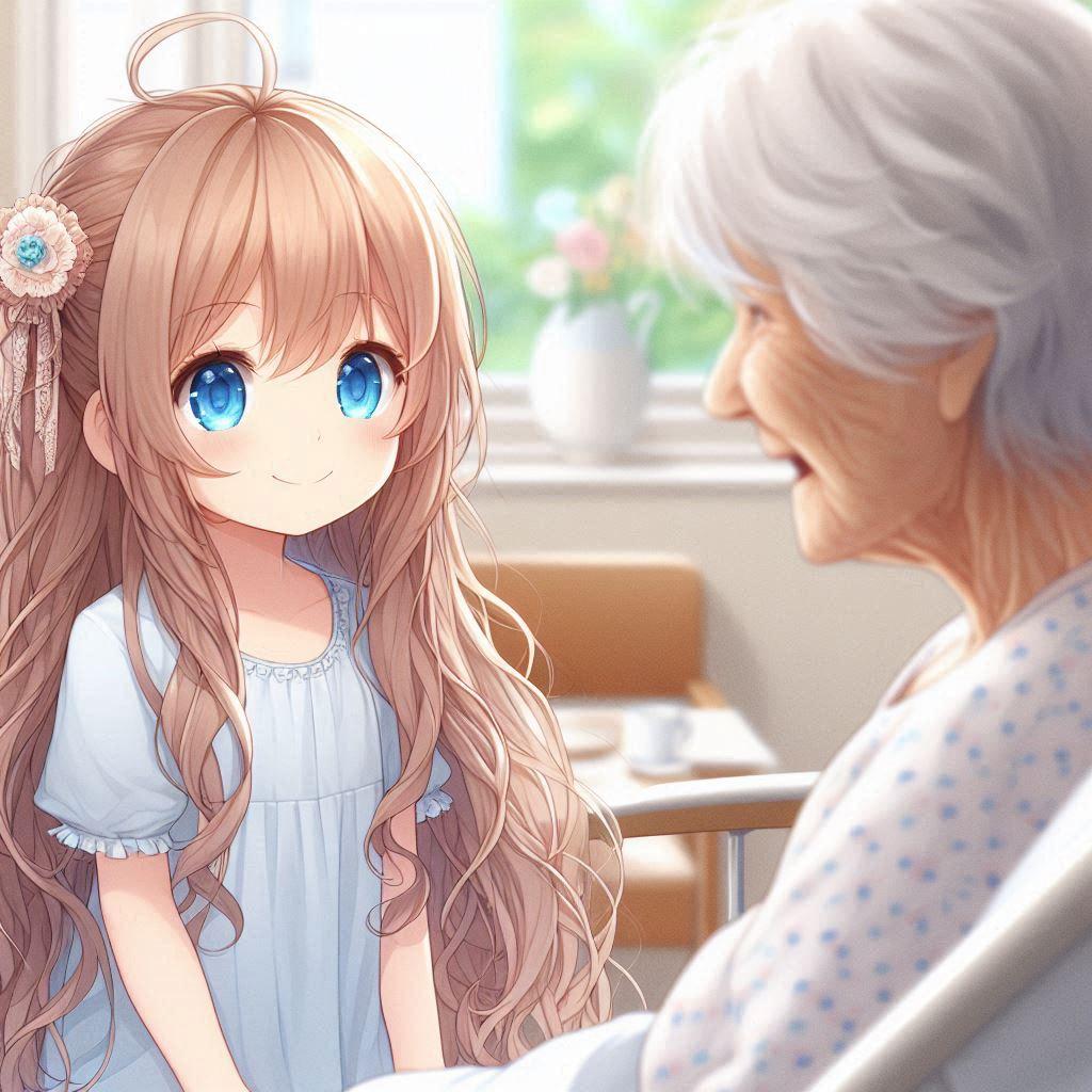 祖母のお見舞いをする小さな女の子