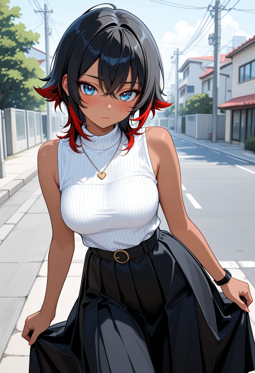 ノースリーブの赤メッシュさん