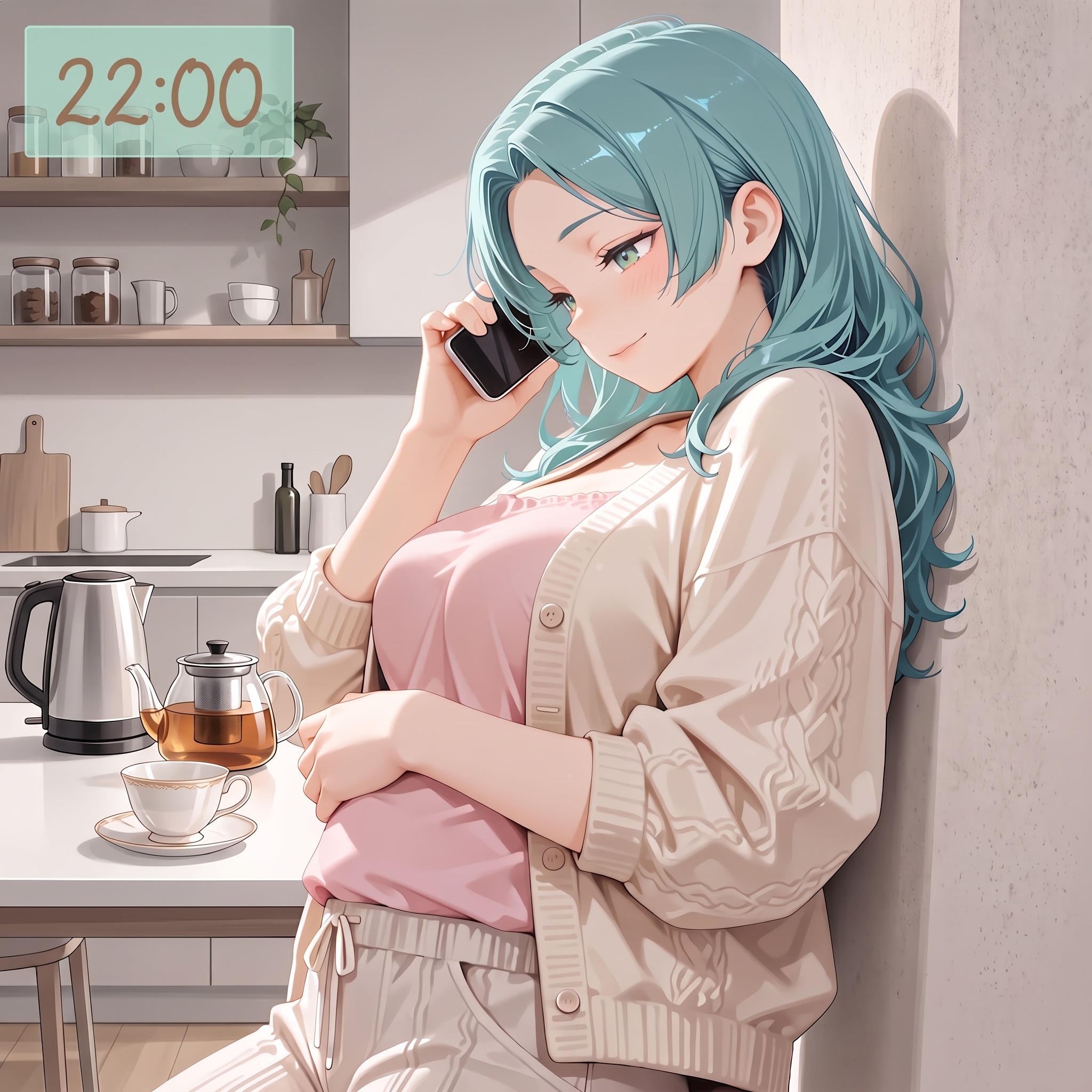 22:00（夜の長電話）：ゆるふわウェーブ髪の包容力お姉さん先輩 | の人気AIイラスト・グラビア