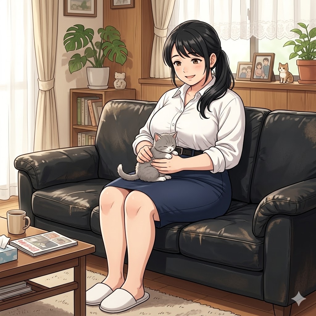 灰色の子猫と熟女 | の人気AIイラスト・グラビア