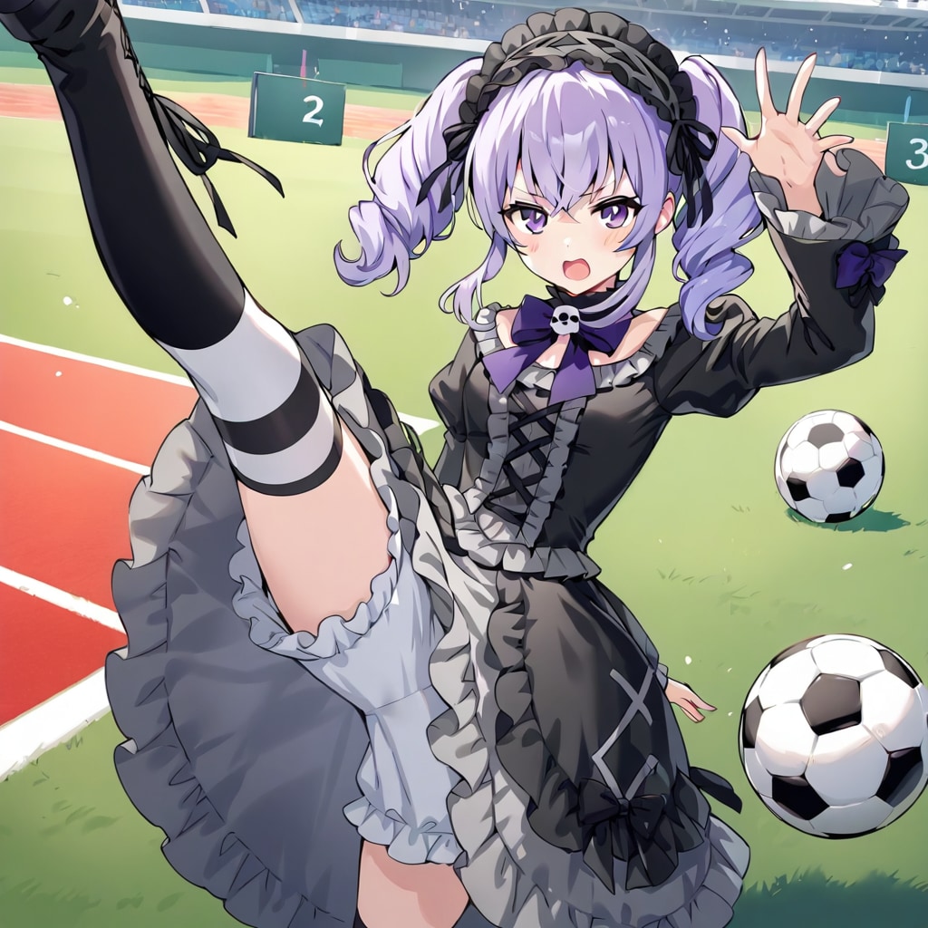 サッカーボールを蹴ろうとする企画娘
