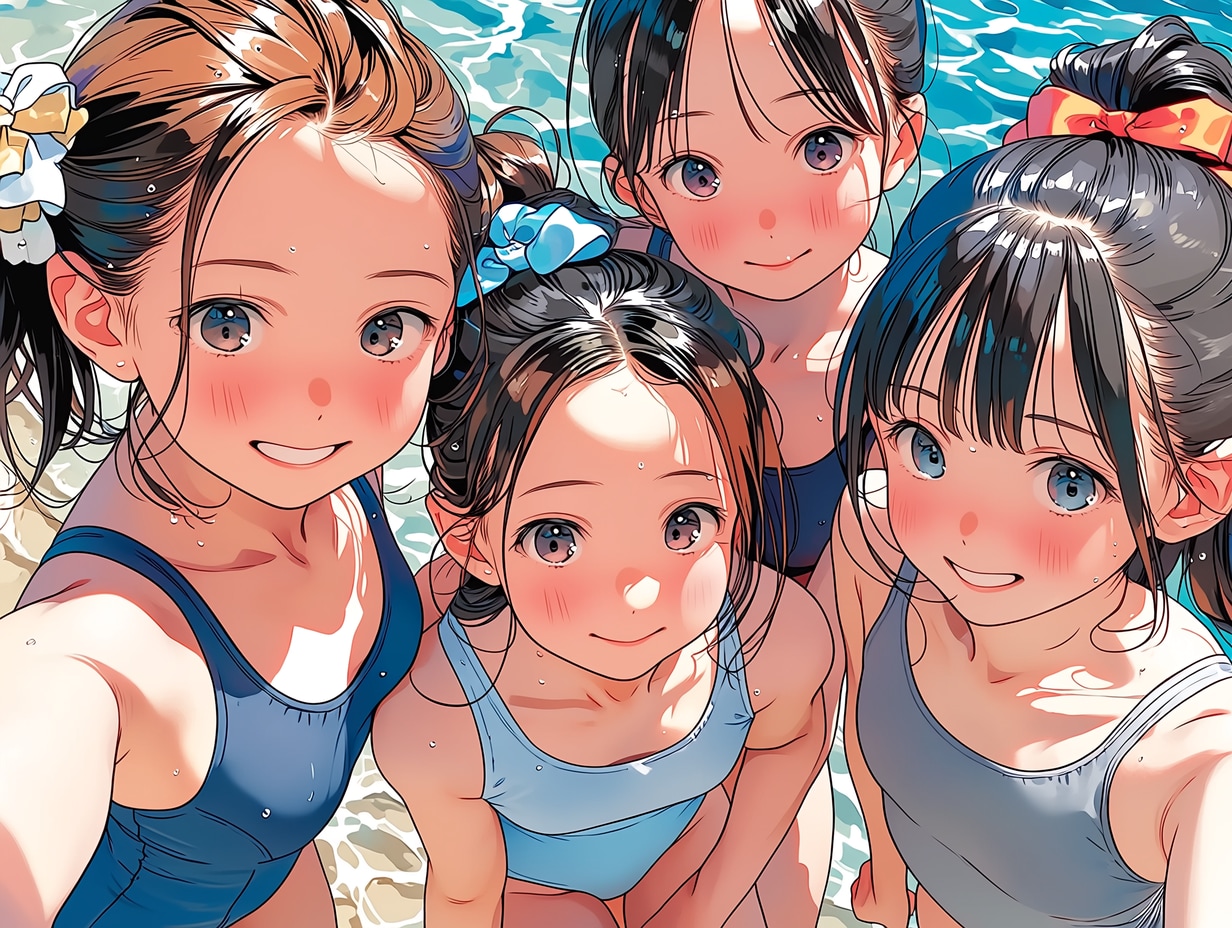 子供水泳教室での記念撮影（ニジジャーニー）