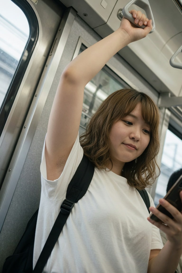電車内で見つけた腋チラ