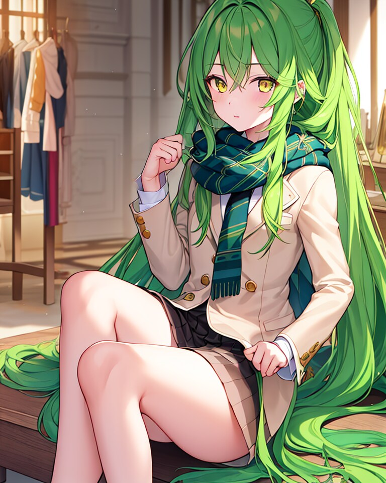 緑髪マフラーJK