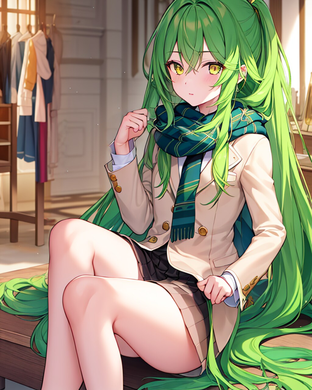 緑髪マフラーJK