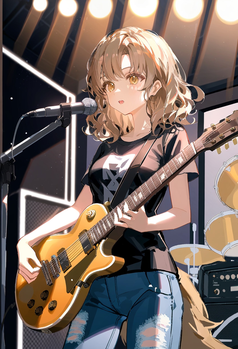 ギターを演奏する美少女( 何故か尻尾が・・・ ) | の人気AIイラスト・グラビア
