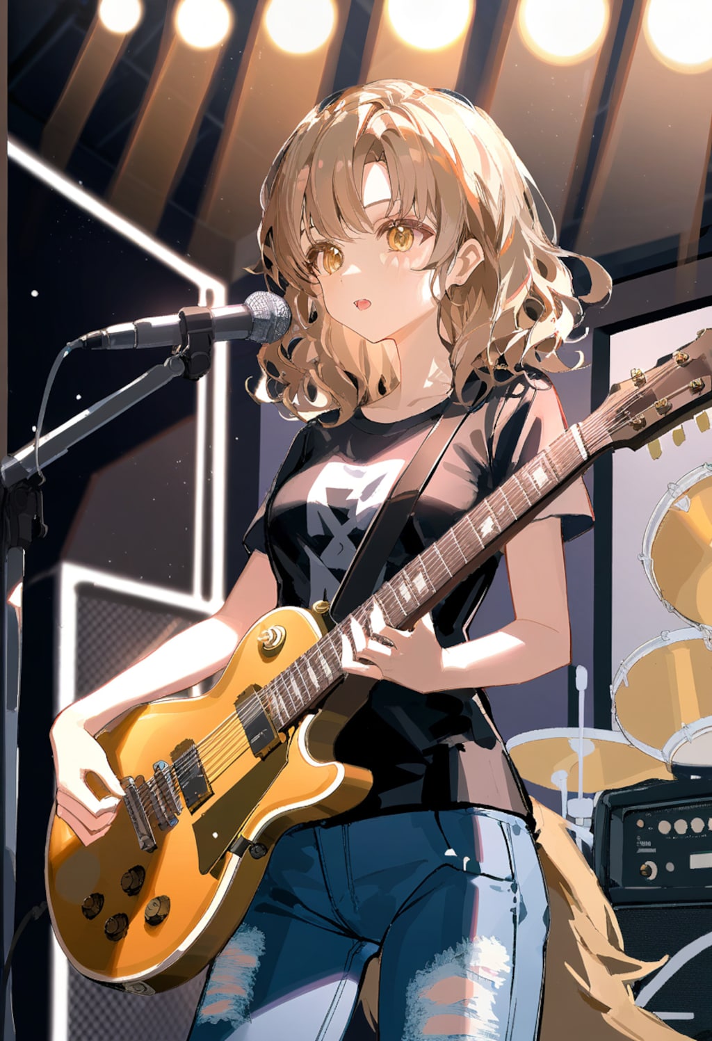 ギターを演奏する美少女( 何故か尻尾が・・・ )