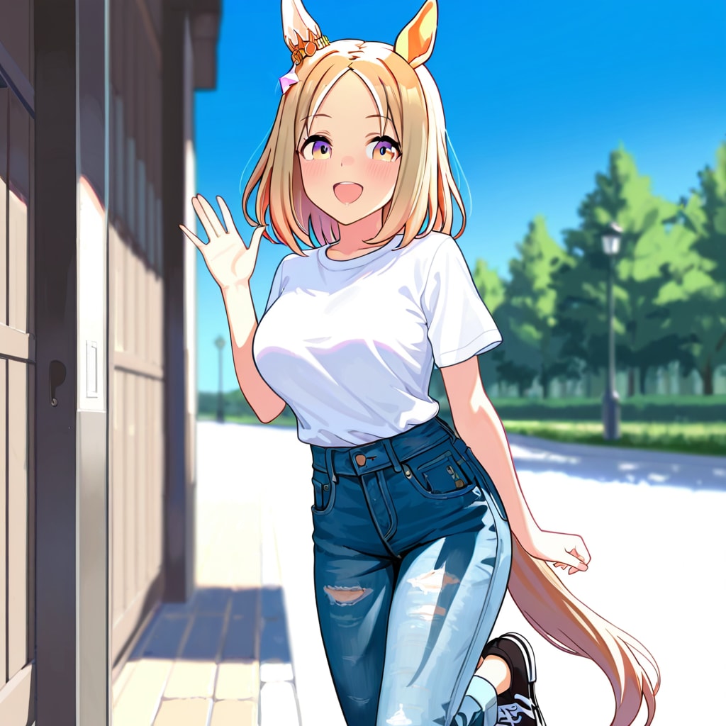 ウマ娘・トプロ、公園で優しく声をかける（習作）