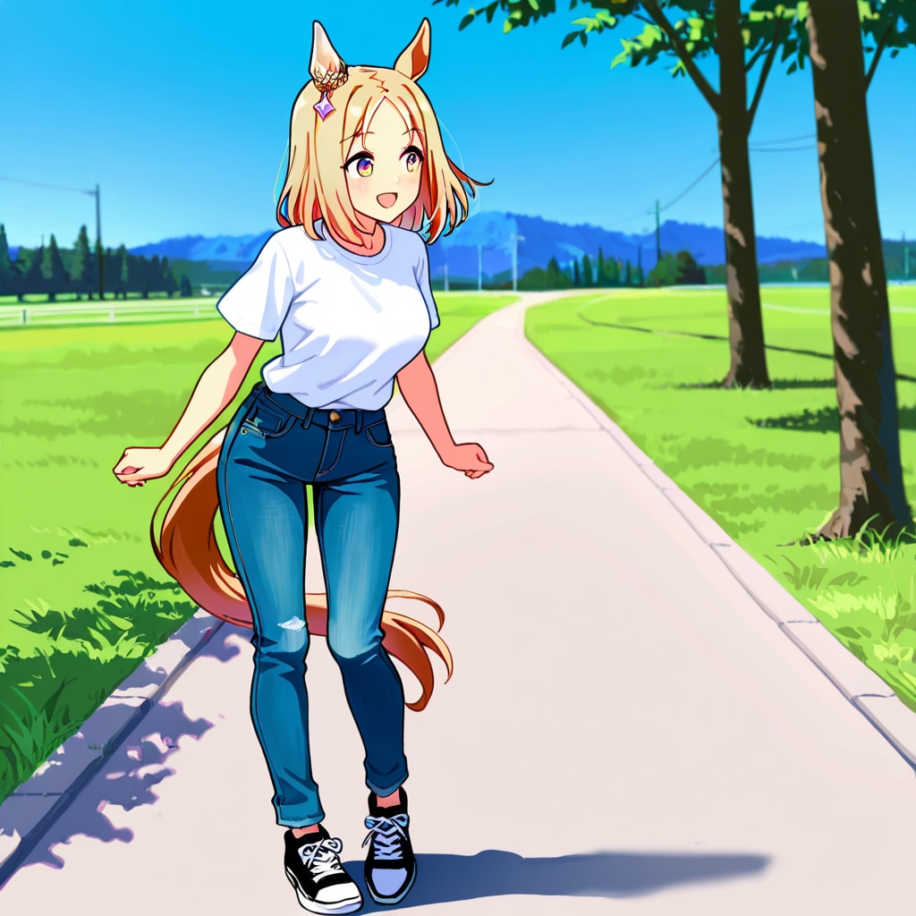 ウマ娘・トプロ、公園で優しく声をかける（習作）
