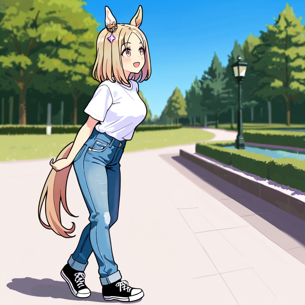 ウマ娘・トプロ、公園で優しく声をかける（習作）