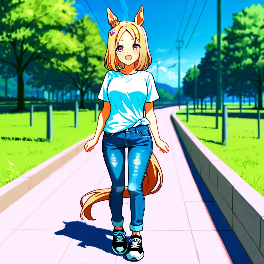 ウマ娘・トプロ、公園で優しく声をかける（習作）