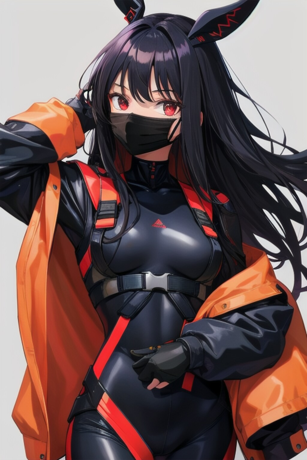 黒マスク黒髪ロング美女