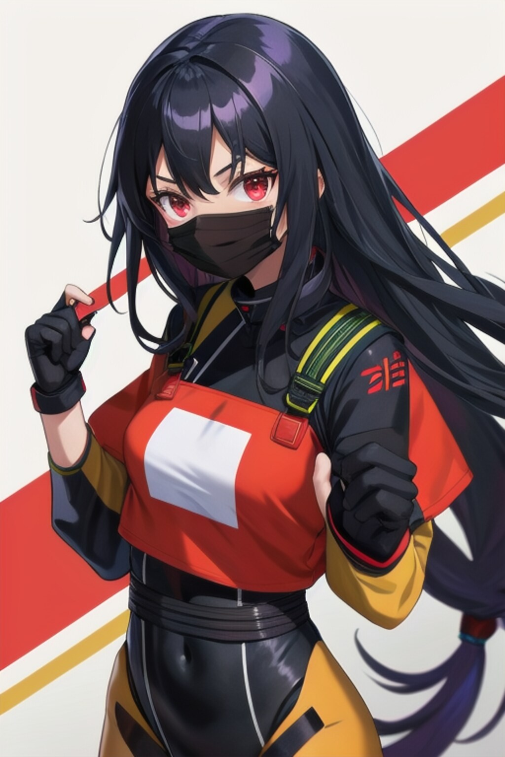 黒マスク黒髪ロング美女