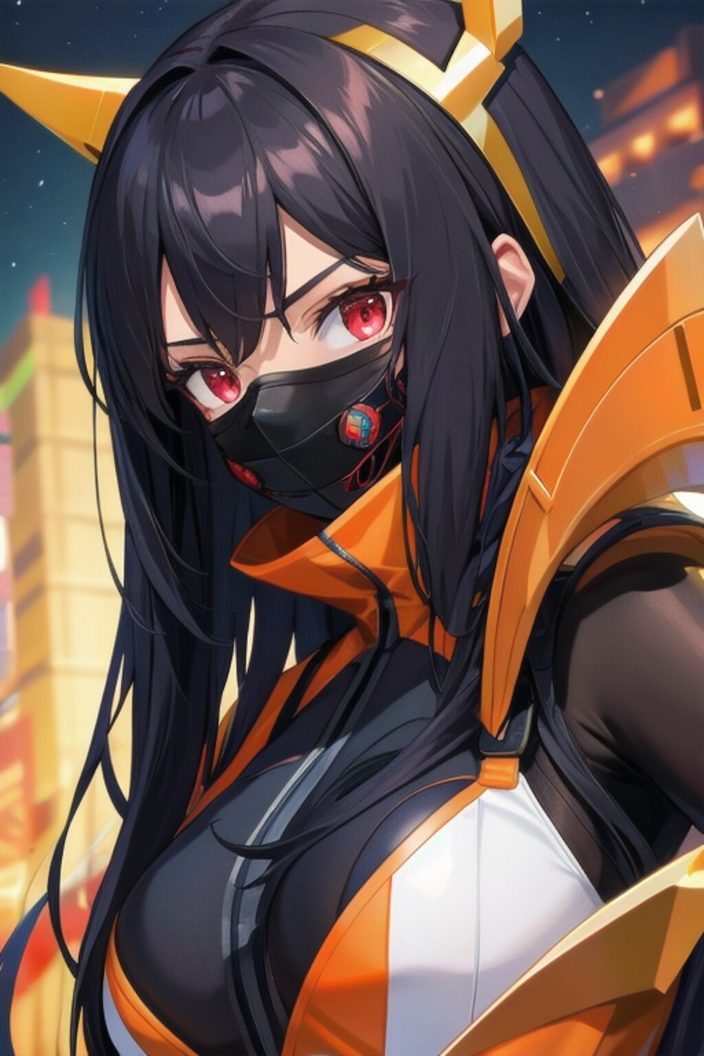 黒マスク黒髪ロング美女